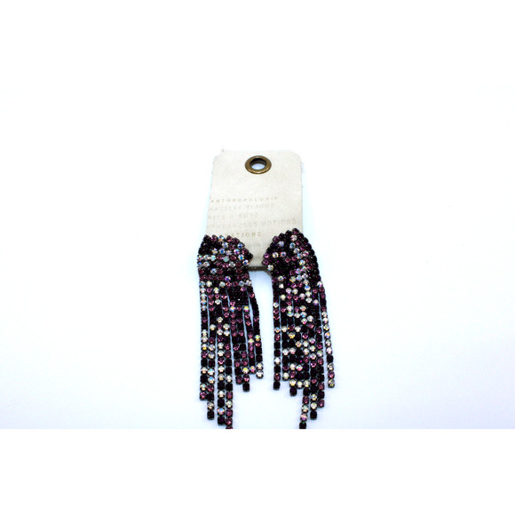 A5 New Anthropologie Festive Statement Gunmetal Crystal Purple Earrings $48 - Picture 1 of 3